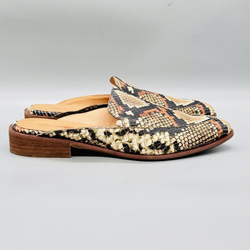 Madewell Shoes Women 10 Beige Black Leather Snake Print Slide Mules Slip On Flat